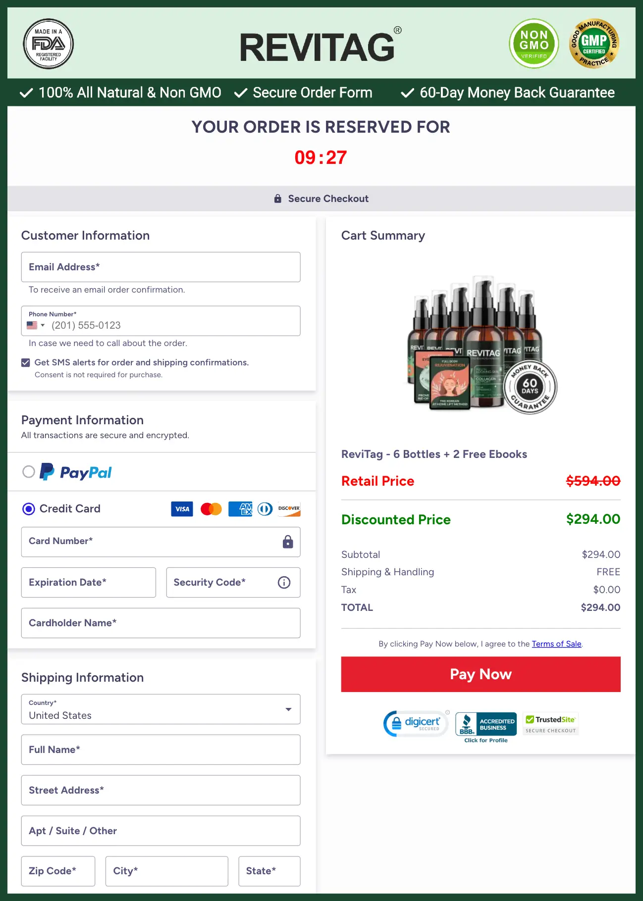ReviTag Official Website Secure Order Page